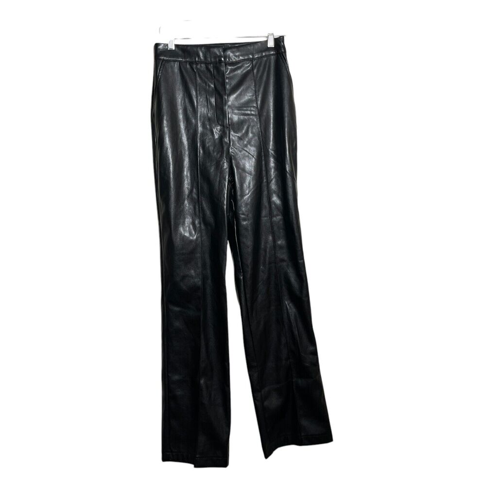 Asos Designs Pants Women's 6 Black Faux Leather Wide Leg Pleated Solid